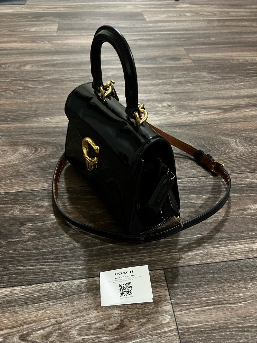 Coach Sammy Black Patent Leather Top Handle Satchel Bag with Gold Brass